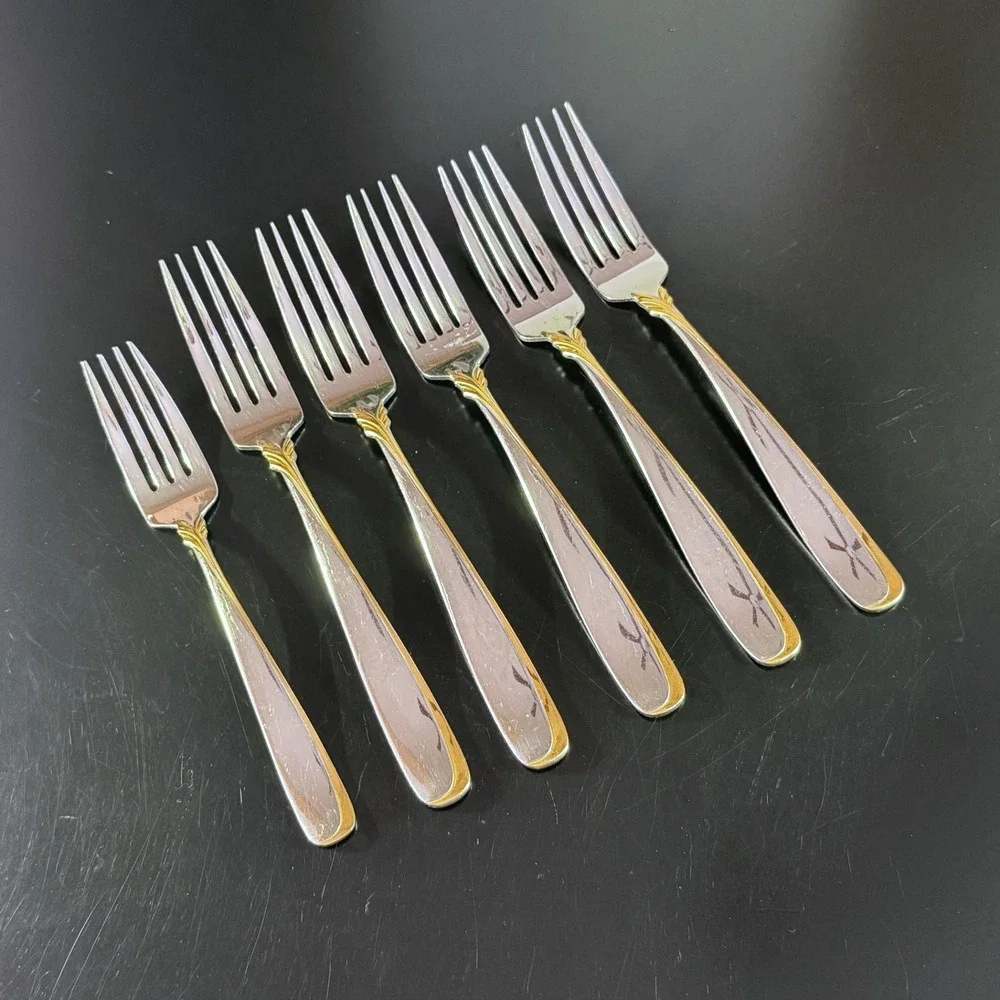 Yamazaki Patrick Stainless Flatware AFFAIR GOLD Lot of 1 Salad & 5 Dinner Forks